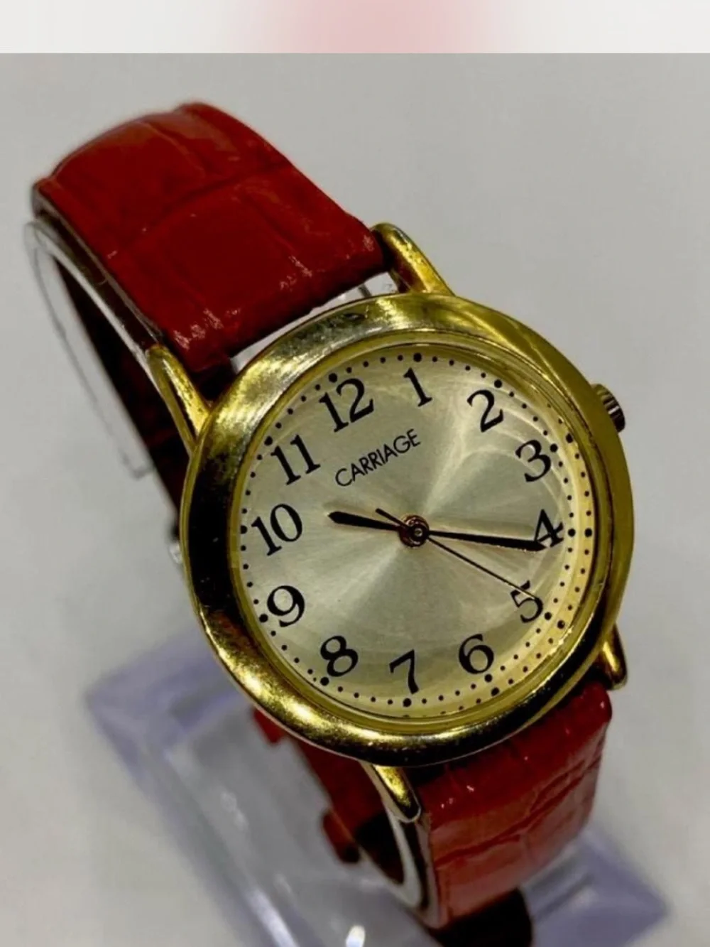 *** Carriage  ^^^ Gold-Tone Watch  \  Ruby Red Strap  ***